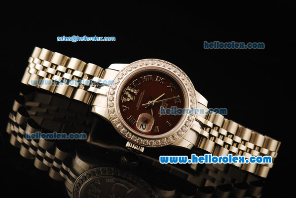 Rolex Datejust Automatic Movement ETA Coating Case with Brown Dial and Diamond Bezel-Steel Strap - Click Image to Close